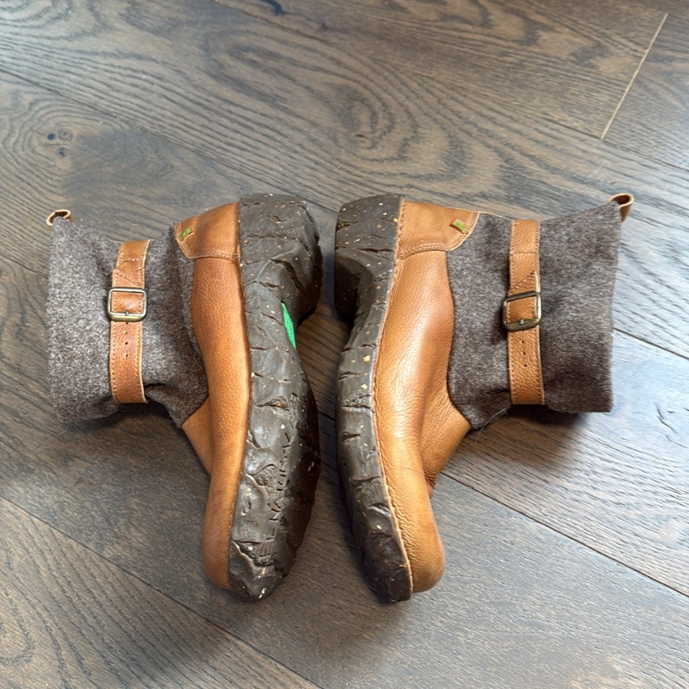 El Naturalista Ankle Boot with Wool and Leather. Brown/Tan Sz EU41